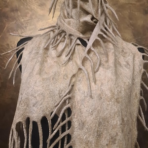 Felted Scarf, Felted Wool Shawl, Scarf Felt, Felted  Long Wraps, Felted Silk Wrap, Nuno Felted Scarf, Wrap Scarf, Silk Scarf with tassels