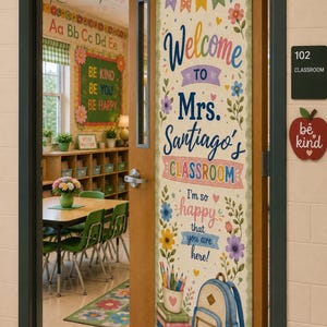 Mrs. Classroom Door Banner | Watercolor Floral Teacher Door Sign | Editable Canva Template | Back to School Decor | Digital Download