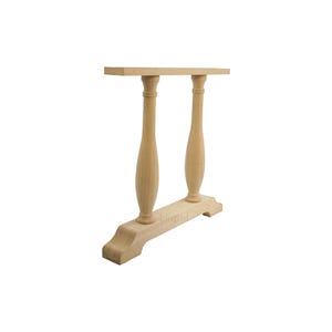 May include: A wooden table base with two turned legs and a rectangular top. The base is unfinished and ready to be stained or painted.