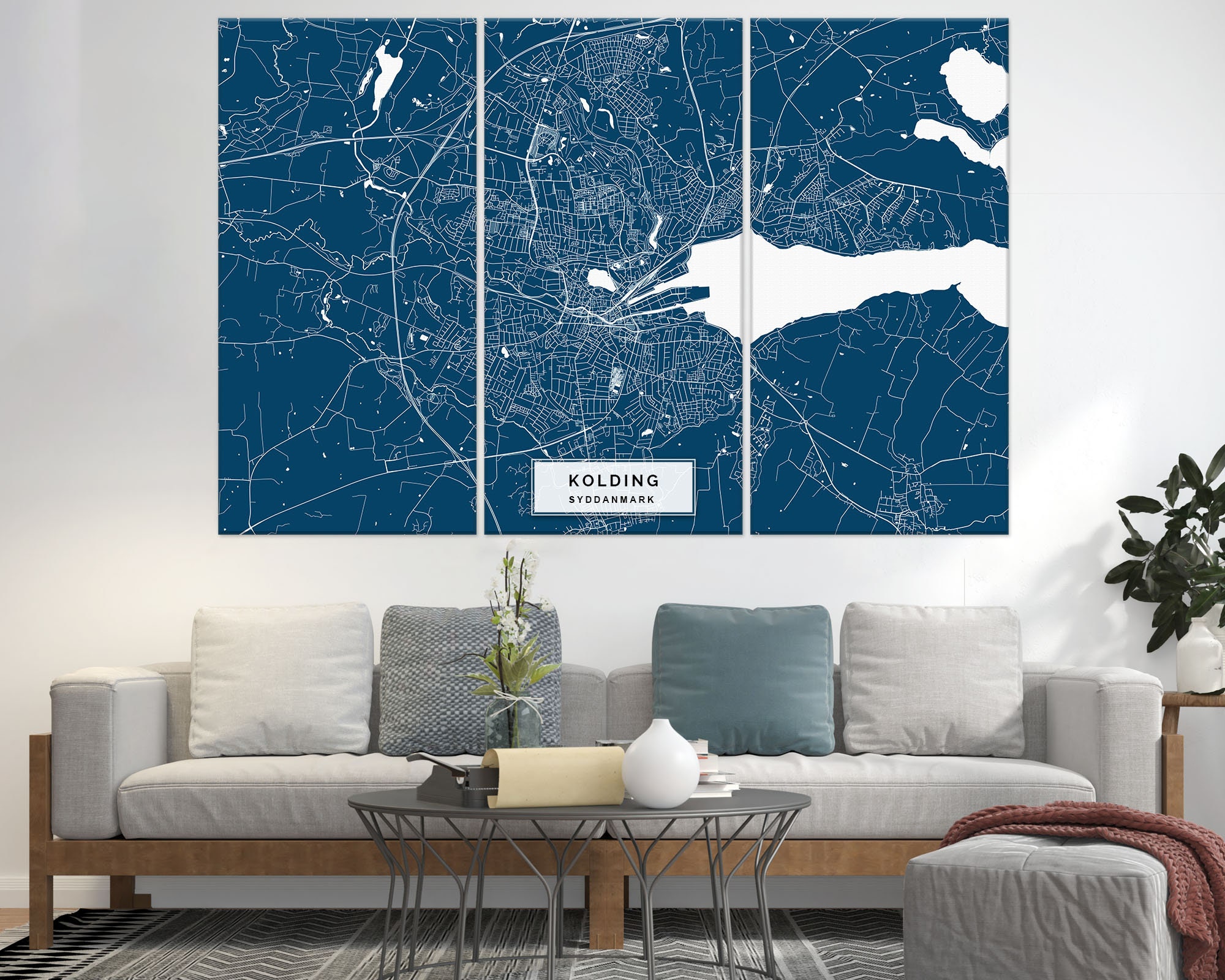 Kolding Map Canvas Print Kolding Danmark Wall Art Stretched -