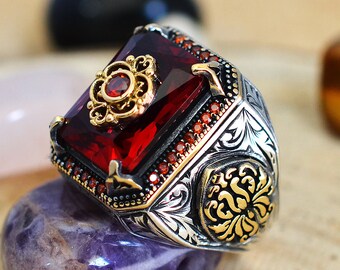 Man Anniversary Purpose Gift Size 3 to 15 Natural Ruby Ring 925 Solid Silver Designer Ring Ruby Gemstone Ring July Birthstone Man/'s Ring