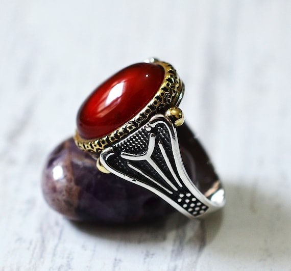 agate stone creative fast shipping Turkish handmade ottoman style ring 925k sterling silver mens ring christmas gift mens jewelry.