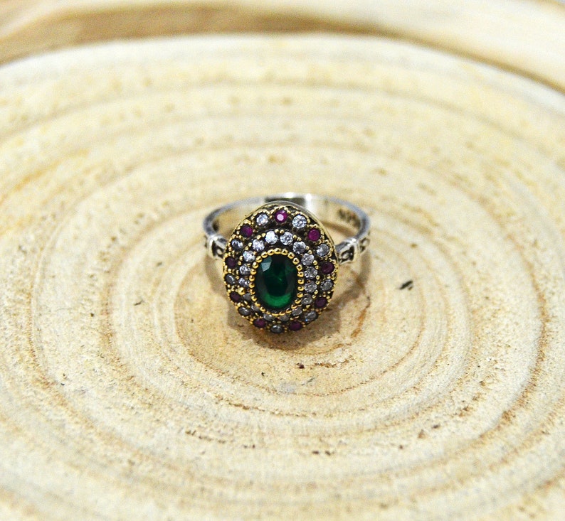 Women/'s Ring gift for her Turkish Handmade Ring Emerald Ring 925k Sterling Silver free shipping ottoman style authentic ring