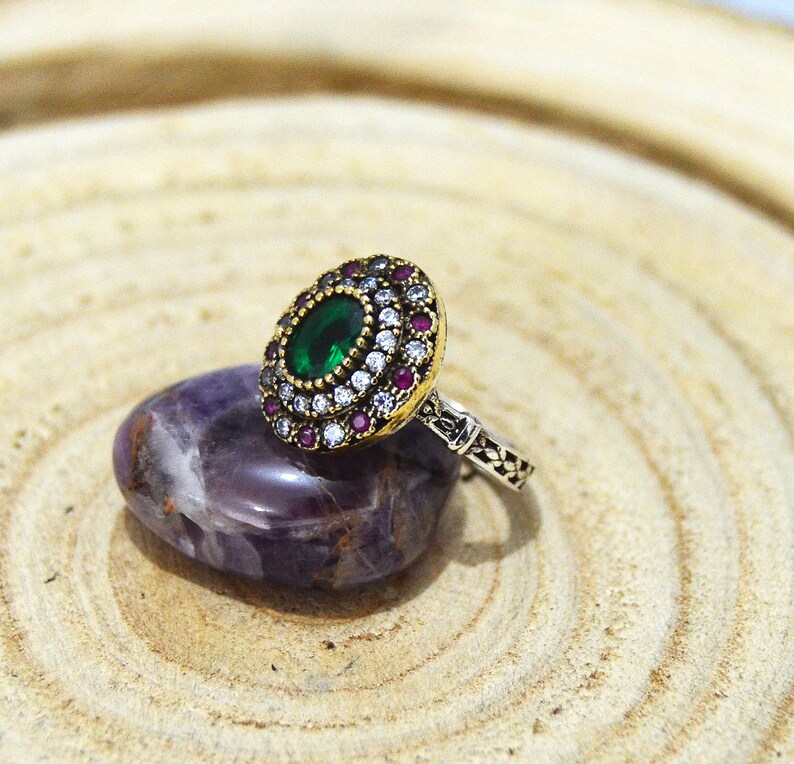Women/'s Ring gift for her Turkish Handmade Ring Emerald Ring 925k Sterling Silver free shipping ottoman style authentic ring