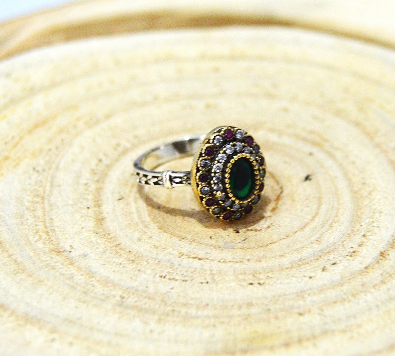 Women/'s Ring gift for her Turkish Handmade Ring Emerald Ring 925k Sterling Silver free shipping ottoman style authentic ring
