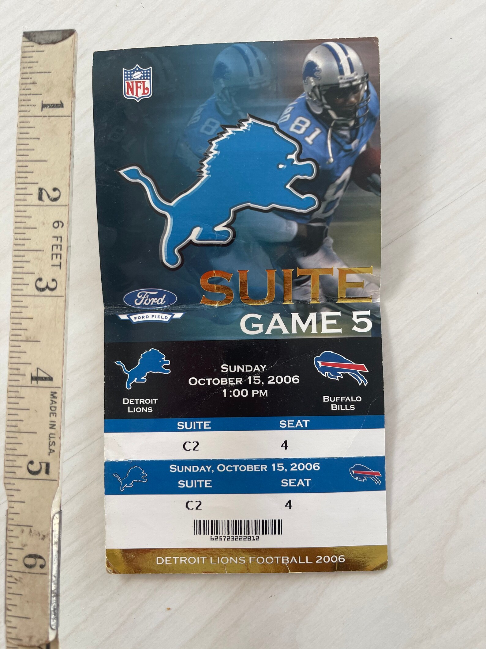 Detroit lions football ticket stub suite game 5 Octobre 15 Etsy