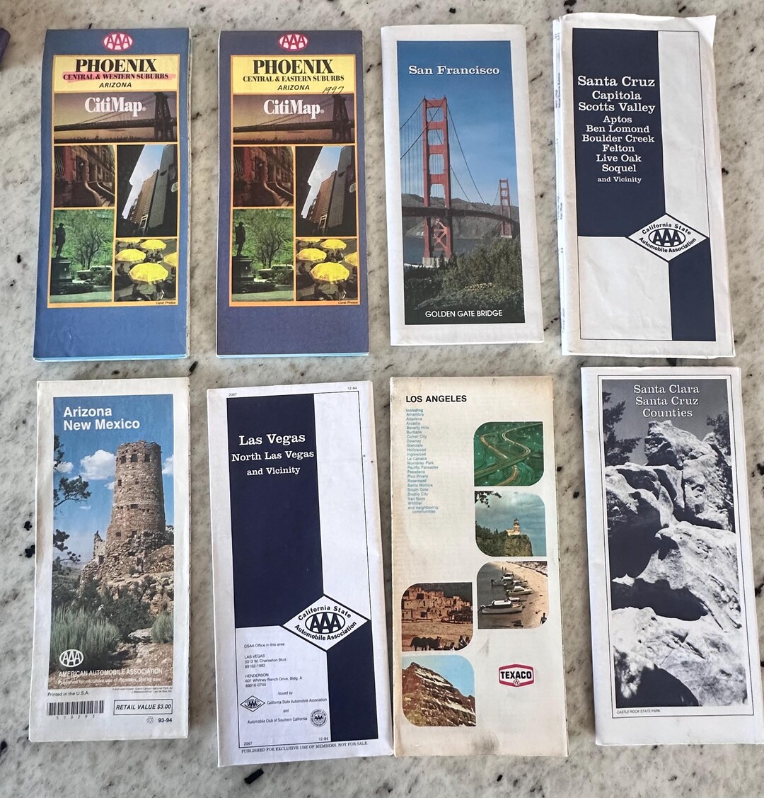 Vintage AAA Pocket Maps Las Vegas Texaco Phoenix Mexico Los Angeles ...