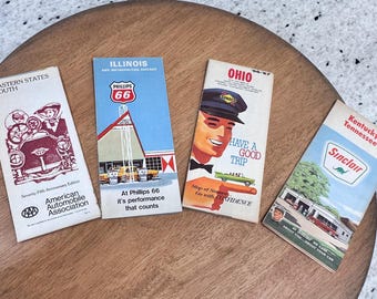 4 vintage maps Ohio Tennessee Sinclair AAA Eastern States Phillips 66 Chicago Illinois 1960-1970's