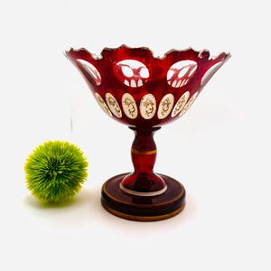 Bohemian ruby flashed glass in pedestal bowl / compote late 19th to early 20th century  vase