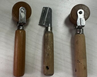 Vintage wood tools razor blade cutters wallpapering 3 brayers  decopauge