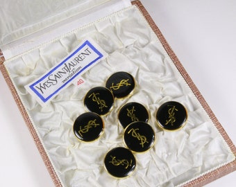 YVES SAINT LAURENT Vintage Black and Gold Button Logo Price for 1 Button