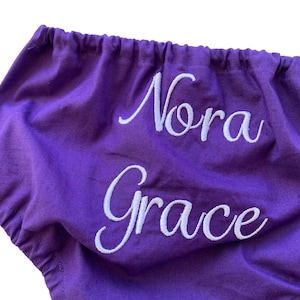 Personalized Diaper Cover, purple diaper cover, custom bloomers, purple bloomers, cotton diaper cover, baby girl clothes, Embroidery