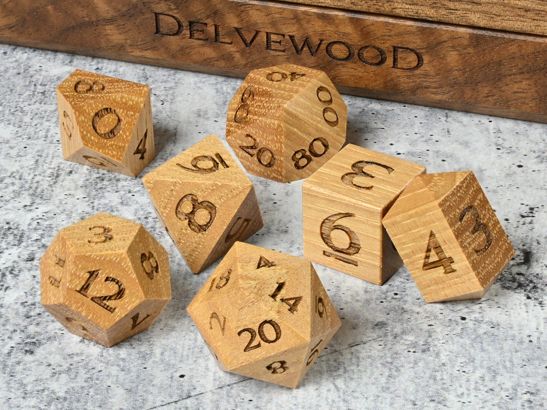 Hickory Wood Dice Delver's Wooden Dice Set D&D Rpg Etsy