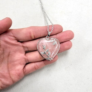 Rose Quartz Crystal Necklace, Heart Shaped Rose Quartz Pendant, Natural Stone Jewelry