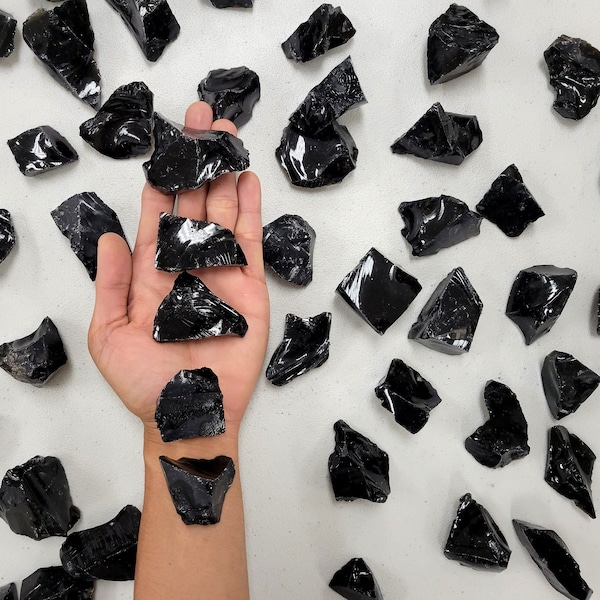 Black Obsidian Crystal Stone Chunks - Bulk Rough Natural Stones for Tumbling & Crystal Healing