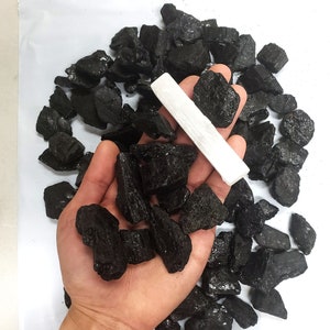 Black Tourmaline w/ 3&quot; Selenite Stick - Bulk Black Tourmaline Crystals Raw - Wholesale Crystals - Healing Stones - Bulk Stones