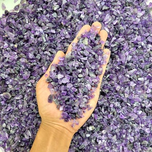 Tumbled Amethyst Chips, Loose Gemstone Chips Bulk, Tiny Tumbled Crystals for Crafting, Jewelry Making & Crystal Healing