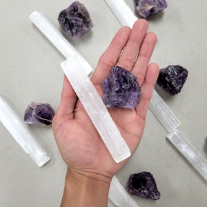 Amethyst Crystal & Selenite Stick Healing Crystal Pair