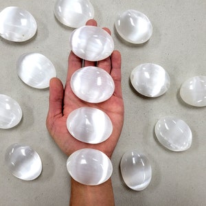 Selenite Palmstone Oval Shaped Worrystone Crystal Palm Stones