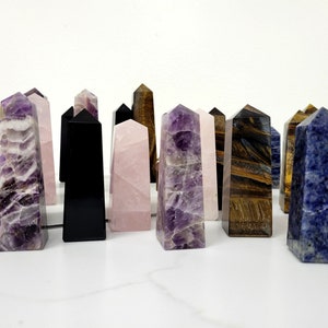 Natural Crystal Tower Points, Polished Smooth Pointed Crystal Obelisks, Large Crystal Wand