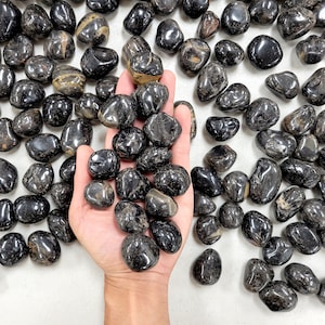 Tumbled Black Onyx Crystal Stones - 1 inch to 2 inches - Bulk Tumbled Crystals