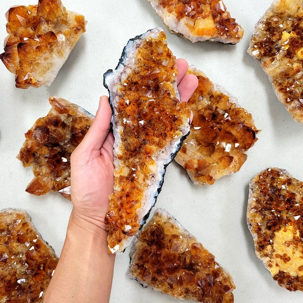 Citrine Crystal Druze Clusters, Raw Citrine Druzy Geode