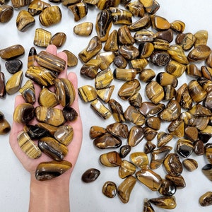 Tumbled Golden Tigers Eye Crystal Stones Bulk, Yellow Tiger's Eye Polished 1" to 2"