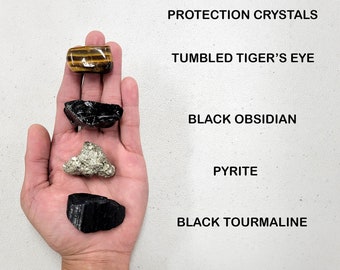 Crystals for Protection - Black Tourmaline, Obsidian, Pyrite, Tiger's Eye