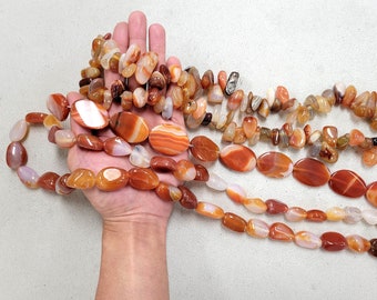Natural Carnelian Beads Assorted Styles, Drilled Carnelian Crystal Gemstone Polished Smooth