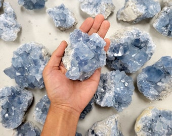 Celestite Crystal Cluster, Raw Celestite Geode, Large Celestine Stones