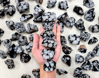 Raw Snowflake Obsidian Crystal Stones from Mexico, Bulk Rough Minerals for Tumbling, Crafting, Crystal Healing