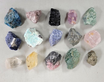 15 Raw Crystals Set - Mixed Rough Gemstones - Assorted Lot Beginner&#39;s Collection
