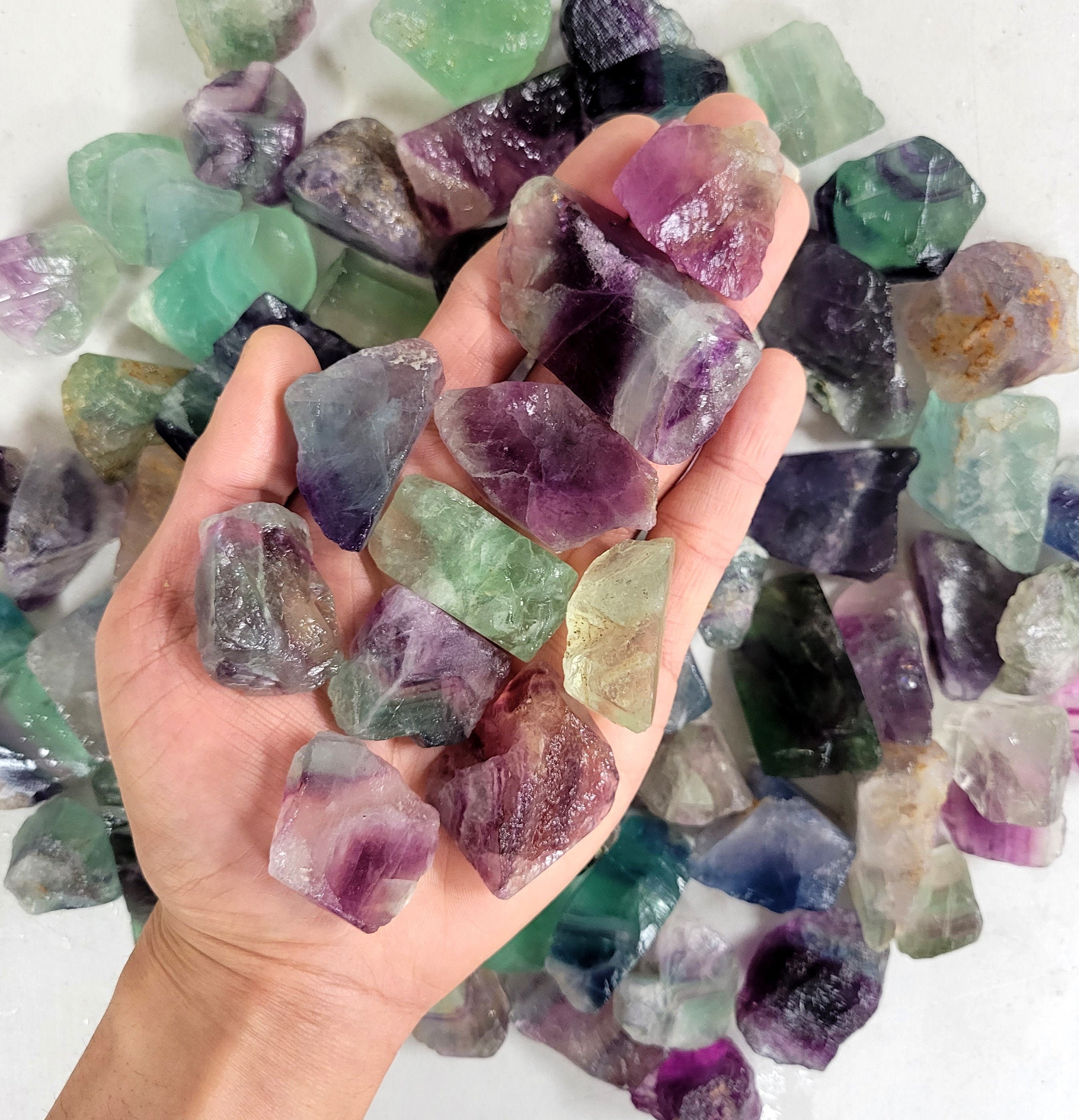 Crystal Raw Rock Green Purple 11 lb Bulk Lot Natural Rough Rainbow Fluorite 