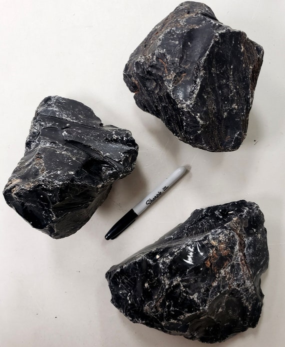 Black Obsidian Stone - Large Black Obsidian Chunk - Black