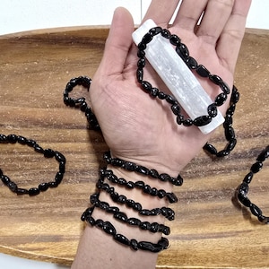 Black Tourmaline Bracelet Stretchy Nugget Crystal Gemstone Tourmaline Beads One Size Fits All