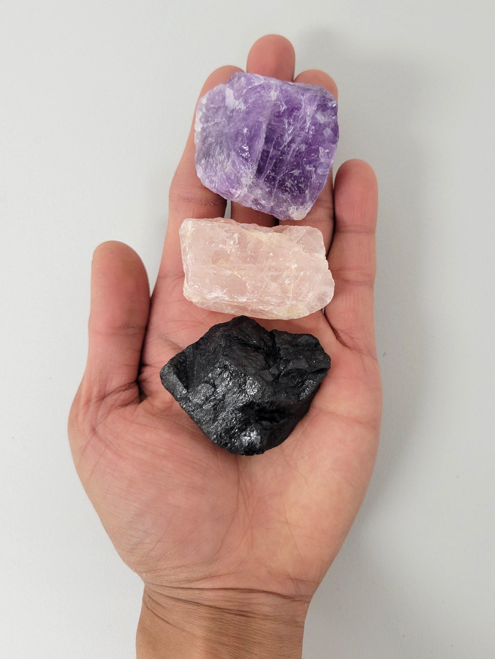 Amethyst Black Tourmaline Rose Quartz Healing Crystal Trio Etsy