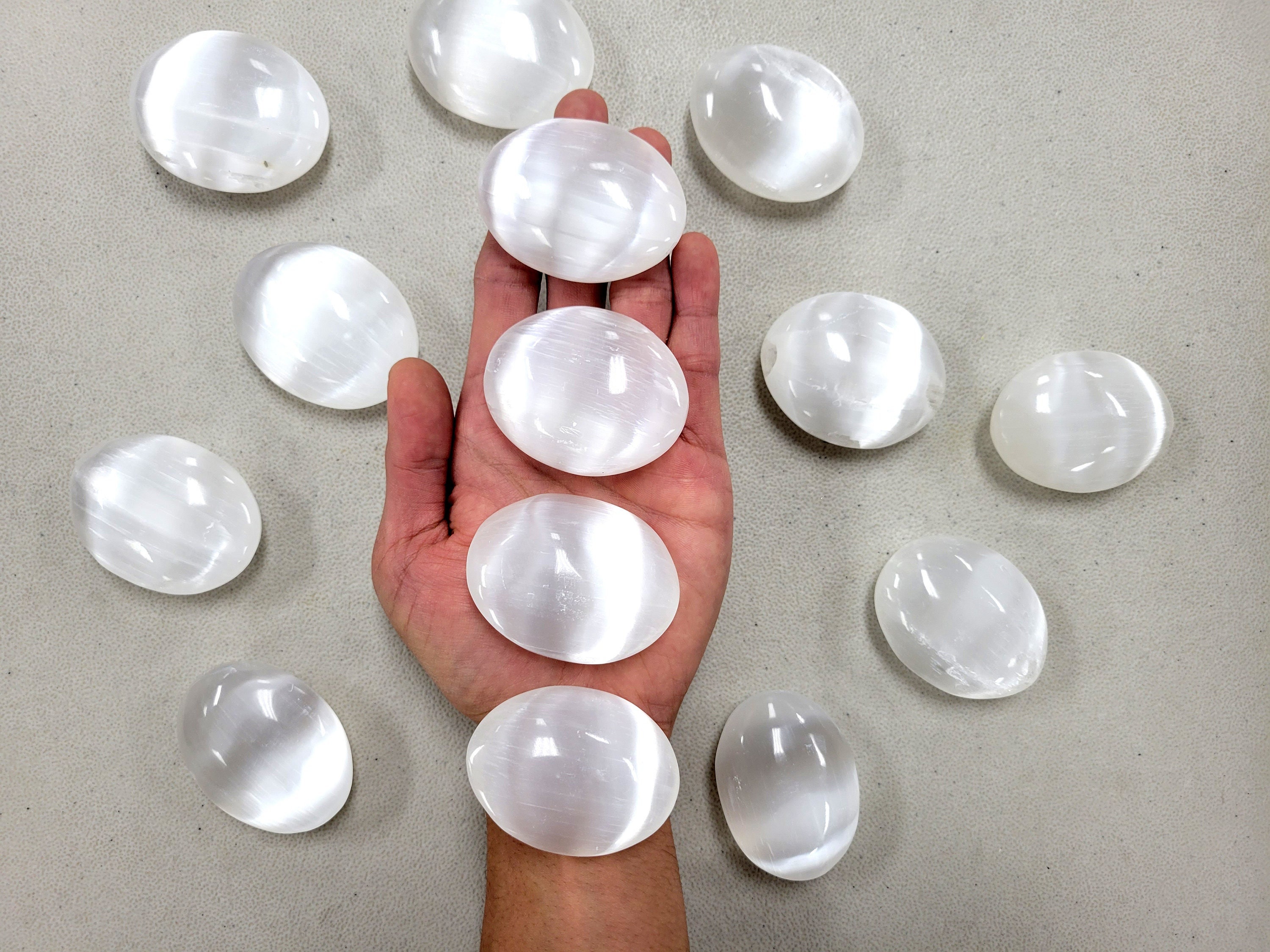 Selenite Palmstone Oval Shaped Worrystone Crystal Palm Stones