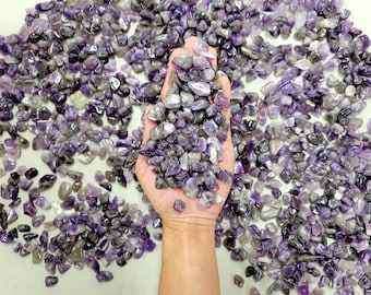 Drilled Amethyst Crystal Beads, Natural Tumbled Gemstone Chips with Holes for Necklaces, Bracelets, Jewelry Making
