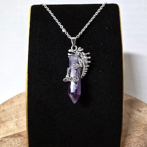 Amethyst Dragon Pendant Necklace Fantasy Jewelry Crystal Healing Pendant - Choose Your Chain Length