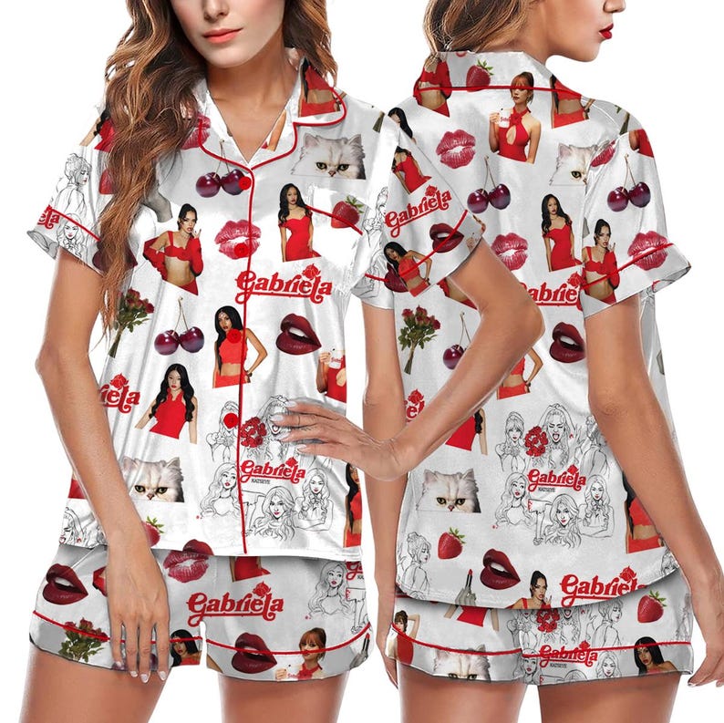 Kpop Pink Star Print Short Sleeve Girl Pajama Set