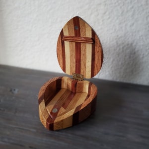 Handcrafted wooden striped heart box