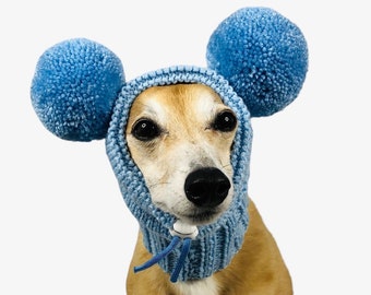 Knitted Baby Blue Pompom Dog Hat, Gift for Dog Lover