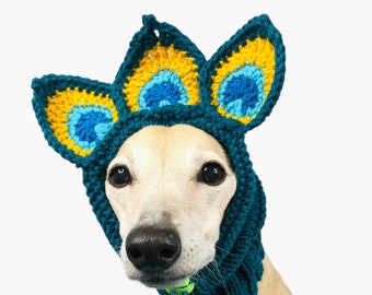 Knitted Peacock Hat for Dog, Gift for Dog Lover