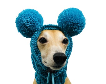 Knitted Turquoise Pompom Dog Hat, Gift for Dog Lover