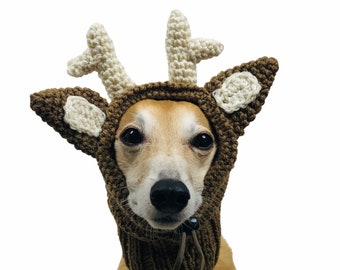 Knitted Reindeer Hat for Dog, Holiday Photo Outfit