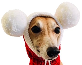 Knitted Santa Pompom Dog Hat, Gift for Dog Lover