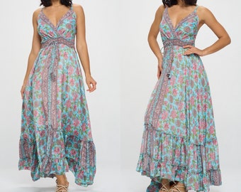 Extra soft silk maxi dress, boho long dress, Free size, XS/S/M/L