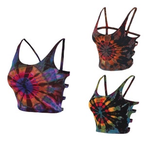 See the universe top, Tie dye crop top, festival top, spandex top,  hippie clothing, free size, beach top, bikini top, Caged bralette