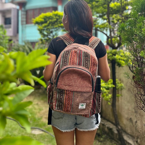 Large stone washed hemp and cotton backpack, hemp purse, nepali handmade bags, hippie bags, free spirit bags, traveling bags, fair-trade bag