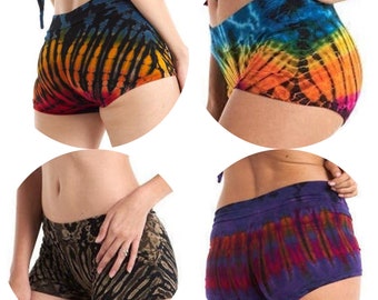 Tie dye shorts, spandex shorts, festival shorts, yoga shorts, booty shorts, one size, festival clothing women